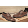 Fenatti 4207 Zapato de Novio en piel marrón, picado de marías, cordones, suela de cuero, ancho especial, para vestir