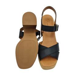 black leather sandals, women's mid-heel sandals, footwear made in Spain, Rodri sandals
