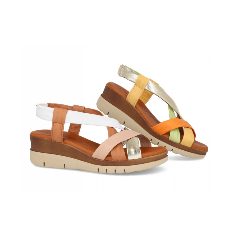 Leather wedge sandals, gel insole, non-slip