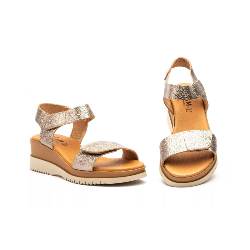 160 Leather wedge sandals, gel insole, non-slip, velcro closure