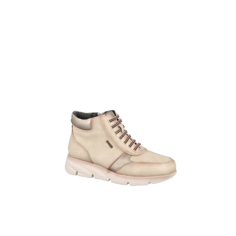BEIGE NAPA LEATHER BOOTS, ELASTIC LACES, SIDE ZIPPER, REMOVABLE INSOLE, THICK SOLE, LIGHTWEIGHT, FLEXPIES