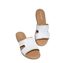 Leather sandal, flat upper, with gel insole, flexible rubber sole, non-slip, S@kut