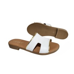 Leather sandal, flat upper, with gel insole, flexible rubber sole, non-slip, S@kut