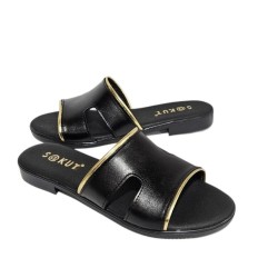 Leather sandal, flat upper, with gel insole, flexible rubber sole, non-slip, S@kut