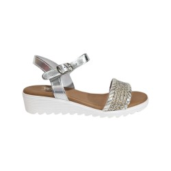 Silver and gold leather sandals, cushioned sole, buckle closure, non-slip sole, D'Veranas