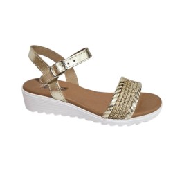 Silver and gold leather sandals, cushioned sole, buckle closure, non-slip sole, D'Veranas