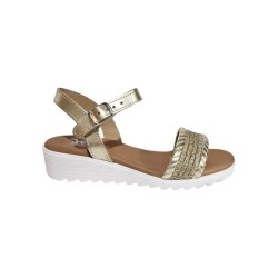 Silver and gold leather sandals, cushioned sole, buckle closure, non-slip sole, D'Veranas