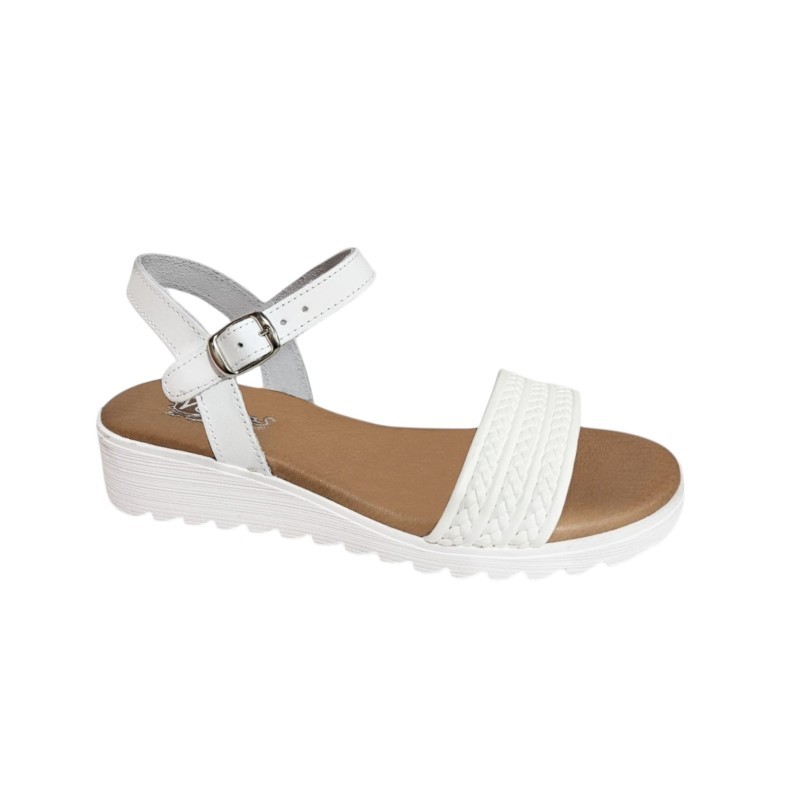 Whiter and black leather sandals, cushioned sole, buckle closure, non-slip sole, D'Veranas