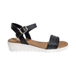 Whiter and black leather sandals, cushioned sole, buckle closure, non-slip sole, D'Veranas