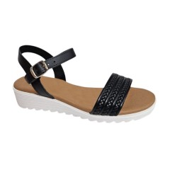 Whiter and black leather sandals, cushioned sole, buckle closure, non-slip sole, D'Veranas