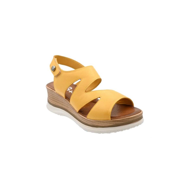 Yellow leather wedge sandals, platform, gel insole, non-slip, 48+ Horas