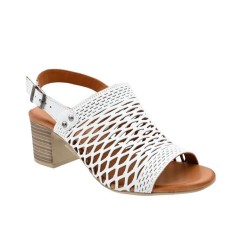 White leather heel sandals, gel insole, non-slip, 48+ Horas