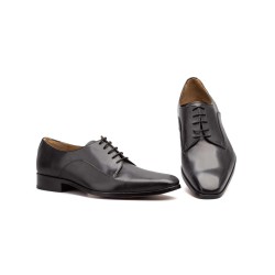 Zapato de vestir, ceremonia o Novio en piel negro , cordones, suela de cuero, Ibérico