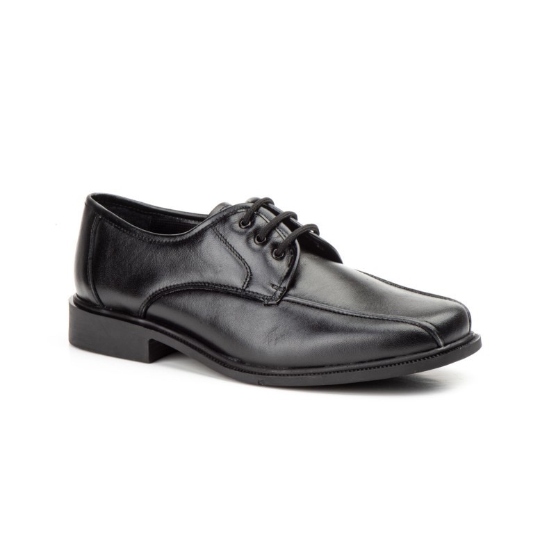 Nikkoe 1217 Zapato de piel negro muy cómodo, con cordones, suela de goma cosida