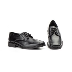 Nikkoe 1217 Zapato de piel negro muy cómodo, con cordones, suela de goma cosida