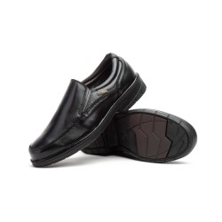 Zapato de piel suave negro, muy cómodo, flexible, suela de goma estriada, antideslizante