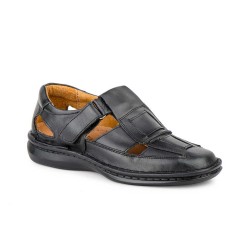 Perfect Walk: Black Leather Sandal with Padded Insole and Ergonomic Design