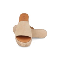 Zuecos de piel Beige, cuero y negro , planta mullida, cuña, antideslizante