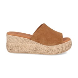 Zuecos de piel Beige, cuero y negro , planta mullida, cuña, antideslizante