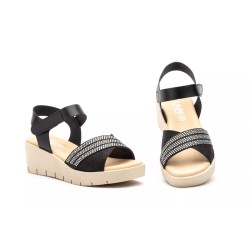 Zuecos de piel negro , planta mullida, cuña, antideslizante