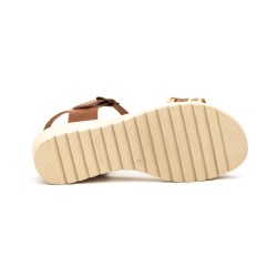 JAM 3199 Sandalia de piel de tiras con cuña media, cierre de hebilla, plantilla acolchada