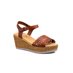 Leather wedge sandals, platform, gel insole, non-slip