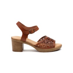 Brown leather heel sandals, gel insole, non-slip