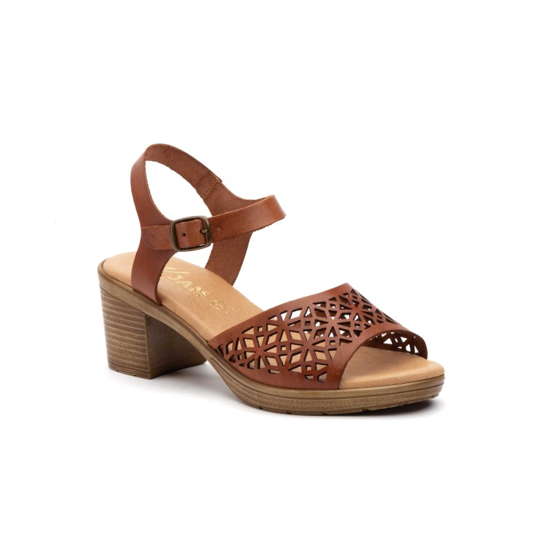 Brown leather heel sandals, gel insole, non-slip