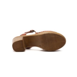 Brown leather heel sandals, gel insole, non-slip