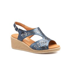 White and Blue Openwork Leather, gel insole, wedge sandals, non slip