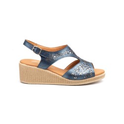 White and Blue Openwork Leather, gel insole, wedge sandals, non slip