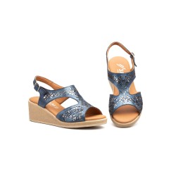 White and Blue Openwork Leather, gel insole, wedge sandals, non slip