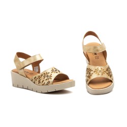 Leather wedge sandals, gel insole, non-slip, velcro closure