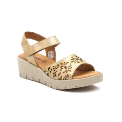 Leather wedge sandals, gel insole, non-slip, velcro closure