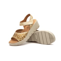 Leather wedge sandals, gel insole, non-slip, velcro closure