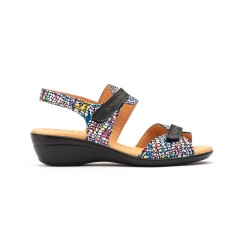 Sandalia de piel multicolor, planta de gel, cierre de velcro,suela ligera antideslizante