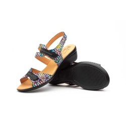 Sandalia de piel multicolor, planta de gel, cierre de velcro,suela ligera antideslizante