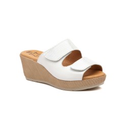 Leather wedge sandals with gel insole, and velcro