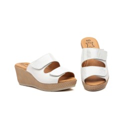 Leather wedge sandals with gel insole, and velcro