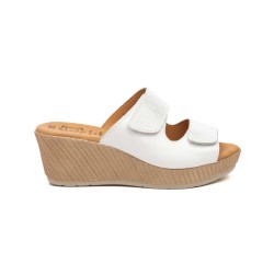 Leather wedge sandals with gel insole, and velcro