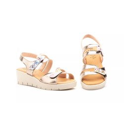 Sandalia de piel, con cierre de velcro, plata de piel con gel, muy cómoda