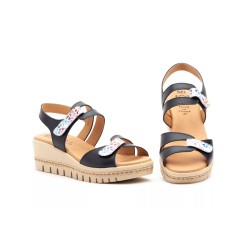 Sandalia de piel, con cierre de velcro, plata de piel con gel, muy cómoda