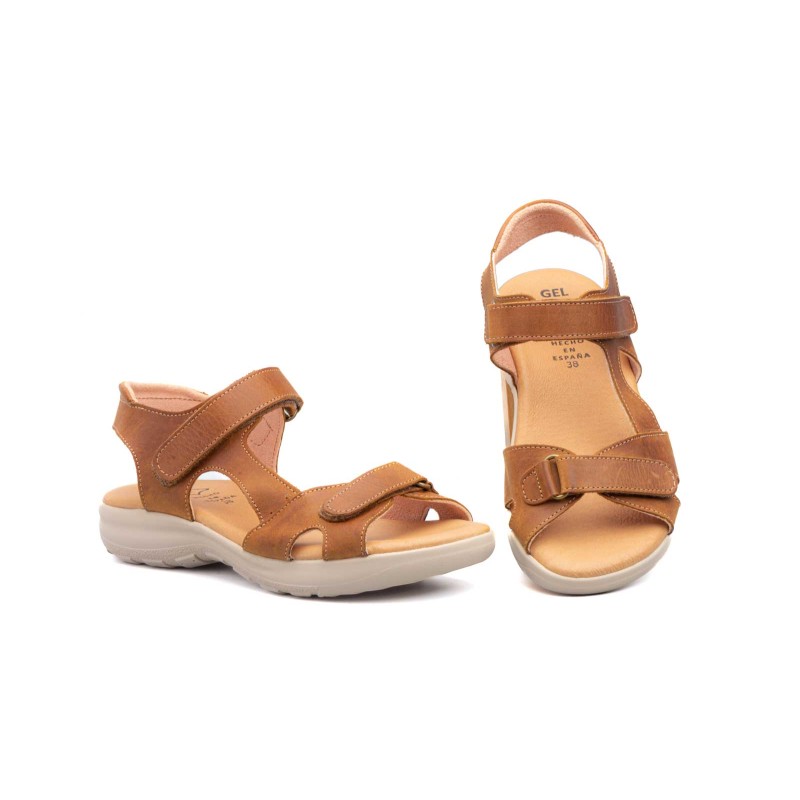 Sandalia de piel, walking, plantilla confort, suela antideslizante