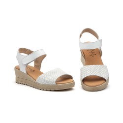 Leather wedge sandals, gel insole, non-slip, velcro closure