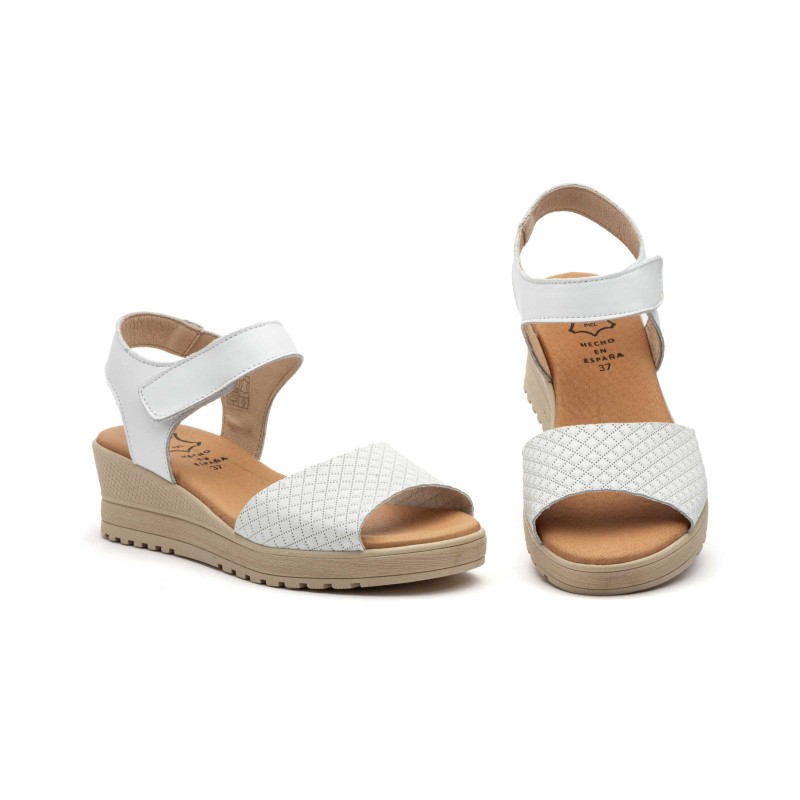 Leather wedge sandals, gel insole, non-slip, velcro closure