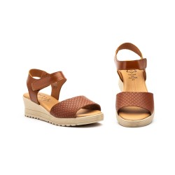 Leather wedge sandals, gel insole, non-slip, velcro closure