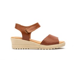 Leather wedge sandals, gel insole, non-slip, velcro closure