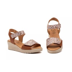Leather wedge sandals, gel insole, non-slip, velcro closure
