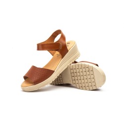 Leather wedge sandals, gel insole, non-slip, velcro closure