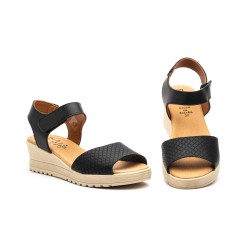 Leather wedge sandals, gel insole, non-slip, velcro closure
